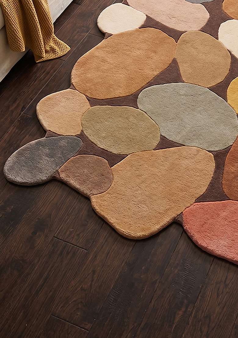 100% Wool Handmade Burnt Orange Rug | Contemporary Geometric Oblong Carpet With Cotton Backing For Living Room - Indya