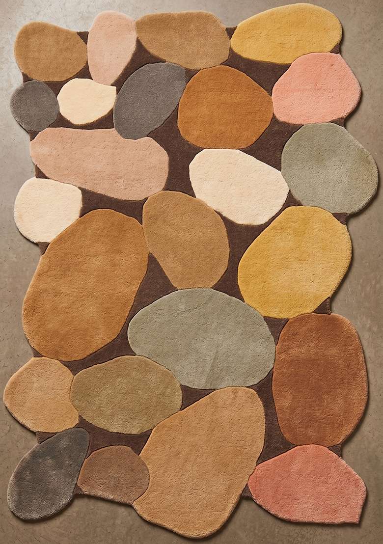 100% Wool Handmade Burnt Orange Rug | Contemporary Geometric Oblong Carpet With Cotton Backing For Living Room - Indya