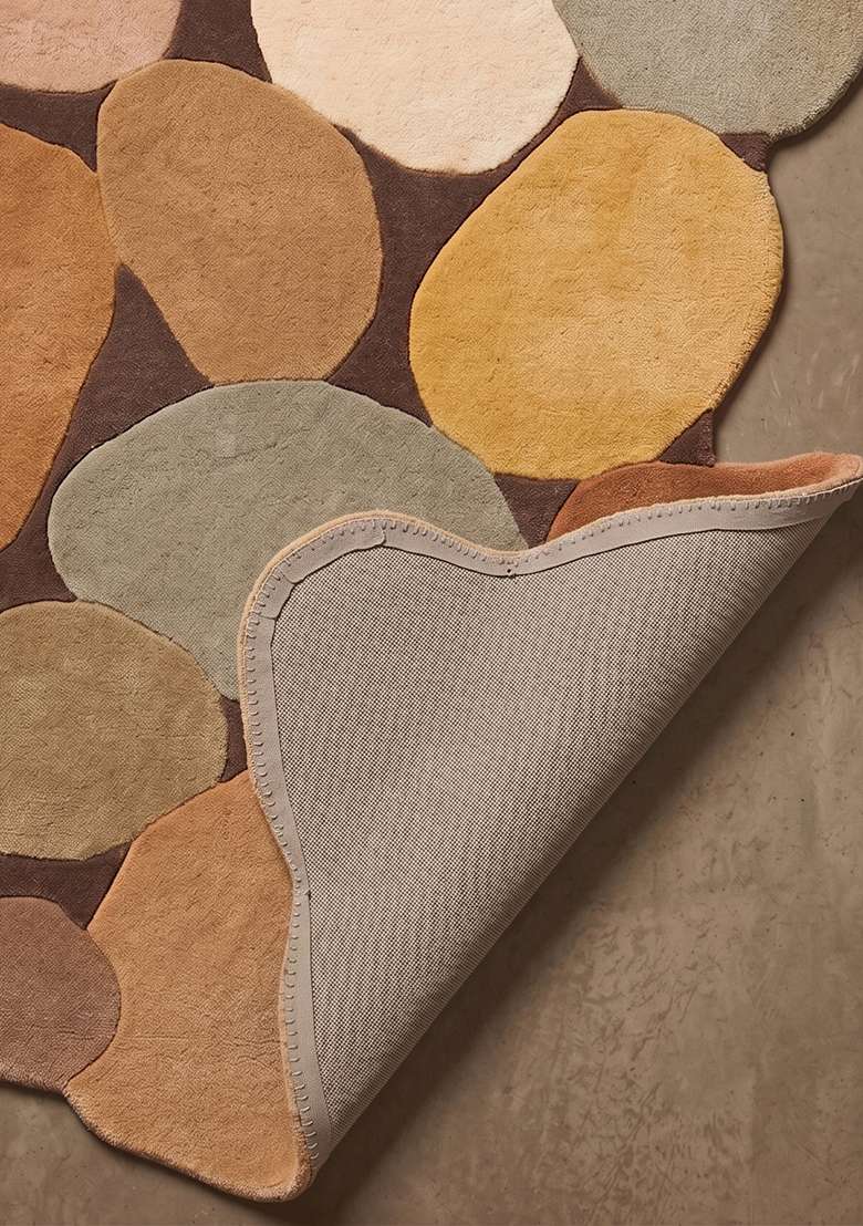 100% Wool Handmade Burnt Orange Rug | Contemporary Geometric Oblong Carpet With Cotton Backing For Living Room - Indya