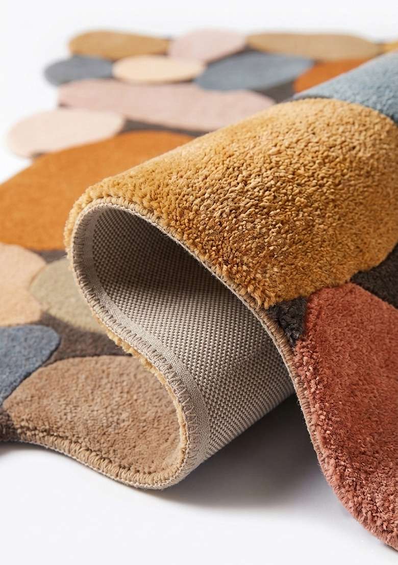 100% Wool Handmade Burnt Orange Rug | Contemporary Geometric Oblong Carpet With Cotton Backing For Living Room - Indya