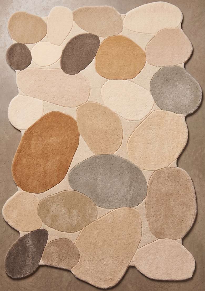 100% Wool Handmade Ivory Rug | Contemporary Geometric Oblong Carpet With Cotton Backing For Living Room - Indya