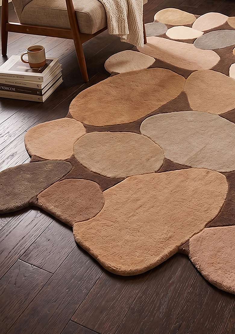 Saffron Rugs Warm Camel Contemporary Geometric Hand Tufted Wool Oblong Rug - Indya