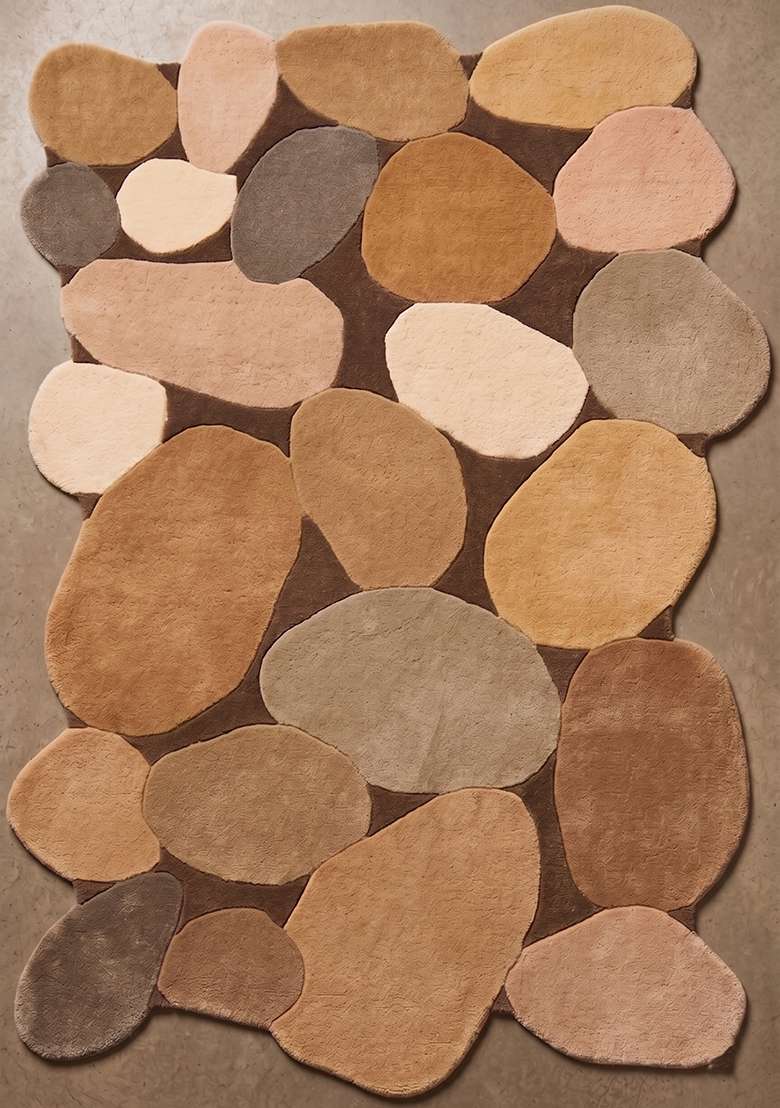Saffron Rugs Warm Camel Contemporary Geometric Hand Tufted Wool Oblong Rug - Indya
