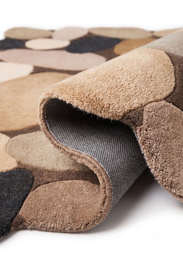 Saffron Rugs Warm Camel Contemporary Geometric Hand Tufted Wool Oblong Rug - Indya
