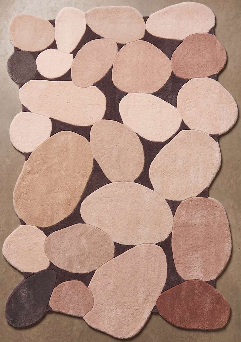 Saffron Rugs Dusty Rose Contemporary Geometric Hand Tufted Wool Oblong Rug - Indya