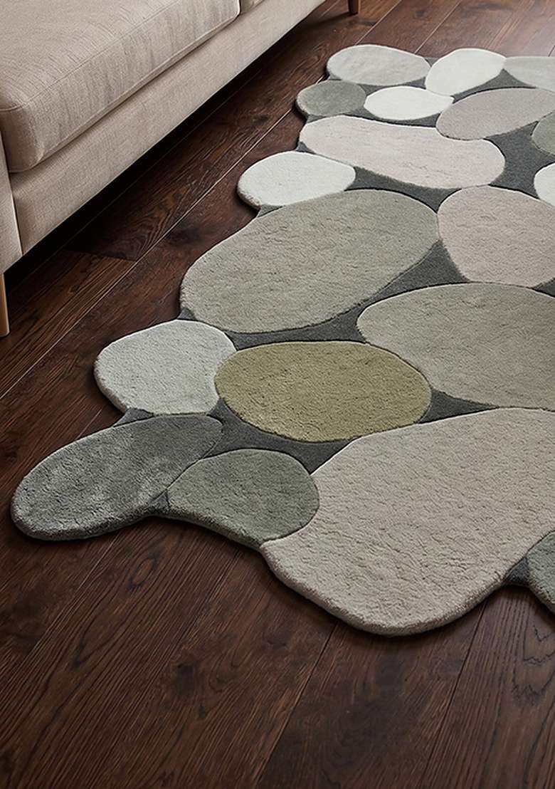 Saffron Rugs Muted Sage Contemporary Geometric Hand Tufted Wool Oblong Rug - Indya