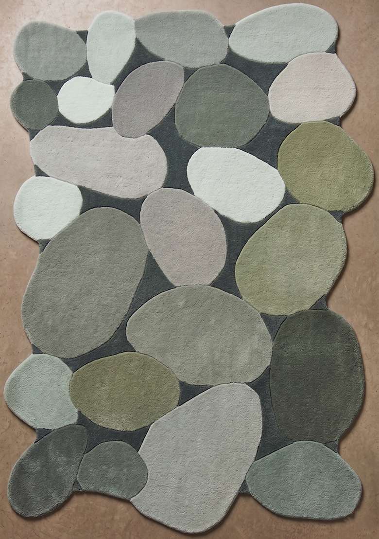 Saffron Rugs Muted Sage Contemporary Geometric Hand Tufted Wool Oblong Rug - Indya