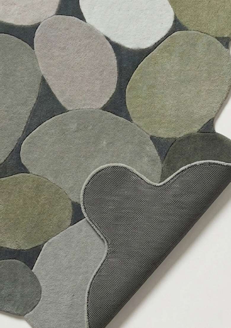 Saffron Rugs Muted Sage Contemporary Geometric Hand Tufted Wool Oblong Rug - Indya