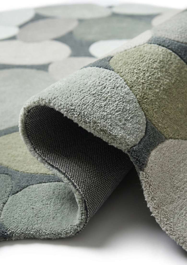 Saffron Rugs Muted Sage Contemporary Geometric Hand Tufted Wool Oblong Rug - Indya
