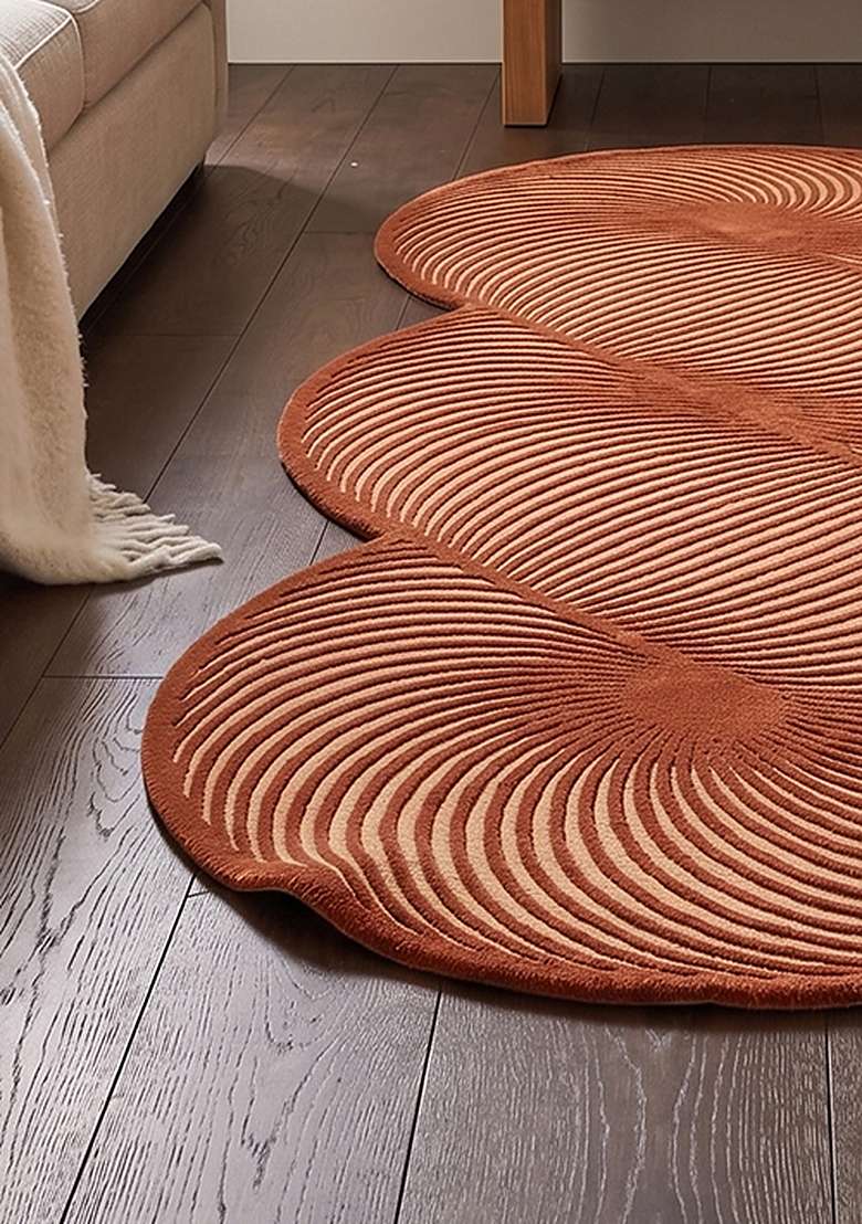 Saffron Rugs Rust Orange Mid Century Modern Swirl Hand Tufted Wool Oblong Rug - Indya