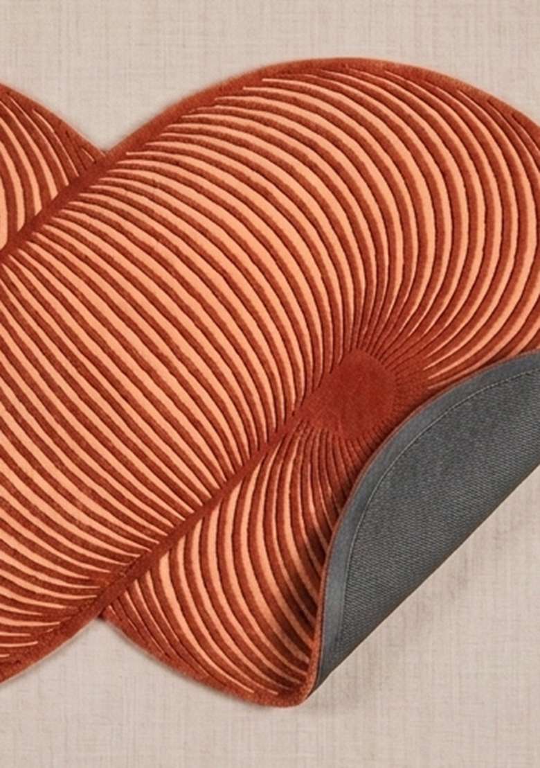 Saffron Rugs Rust Orange Mid Century Modern Swirl Hand Tufted Wool Oblong Rug - Indya