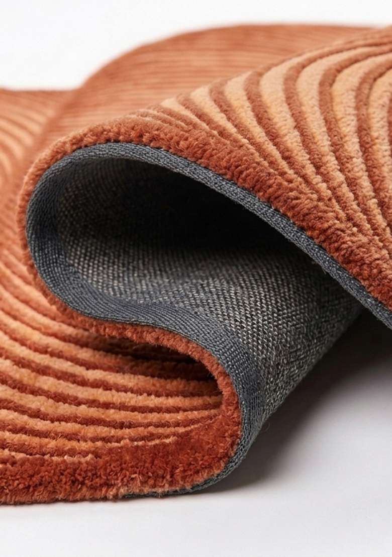 Saffron Rugs Rust Orange Mid Century Modern Swirl Hand Tufted Wool Oblong Rug - Indya