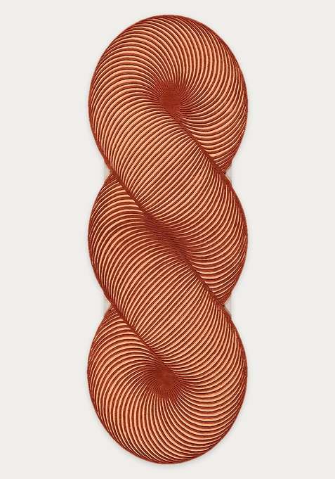 100% Wool Handmade Rust Orange Rug | Mid Century Modern Swirls Oblong Carpet With Cotton Backing For Living Room