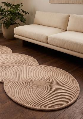 Saffron Rugs Hand Tufted Ivory Beige Swirls Mid-Century Modern Oblong Wool Area Rug