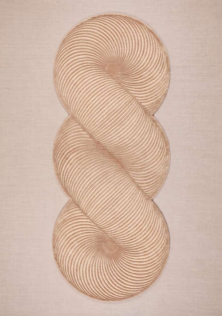 Saffron Rugs Ivory Beige Mid Century Modern Swirl Hand Tufted Wool Oblong Rug - Indya