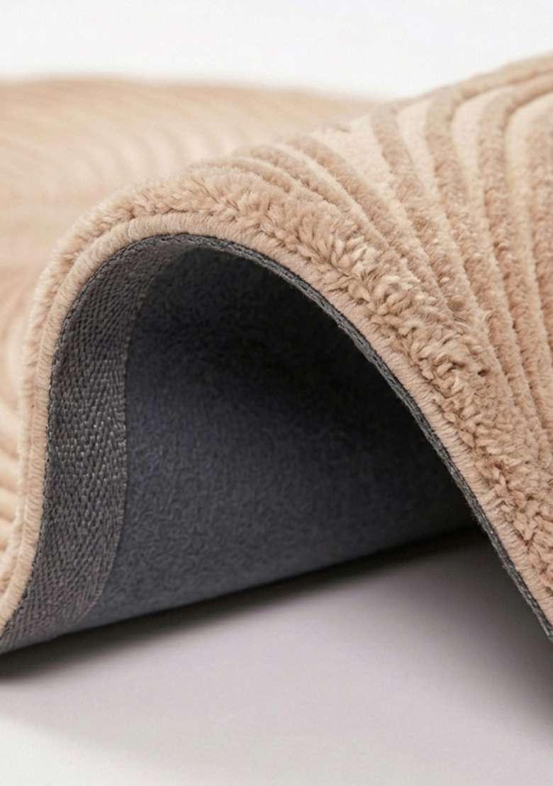 Saffron Rugs Ivory Beige Mid Century Modern Swirl Hand Tufted Wool Oblong Rug - Indya