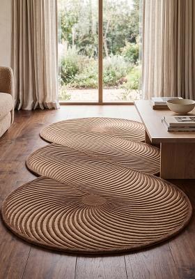 Saffron Rugs Hand Tufted Warm Camel Swirls Mid-Century Modern Oblong Wool Area Rug