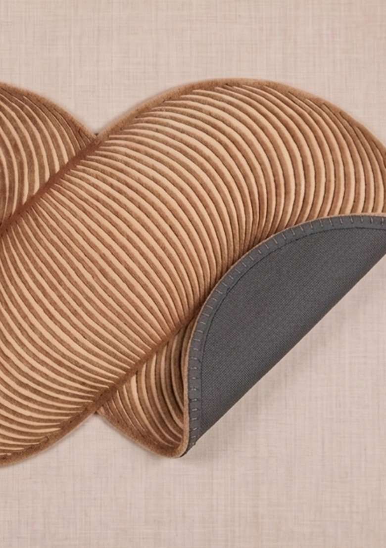 Saffron Rugs Warm Camel Mid Century Modern Swirl Hand Tufted Wool Oblong Rug - Indya