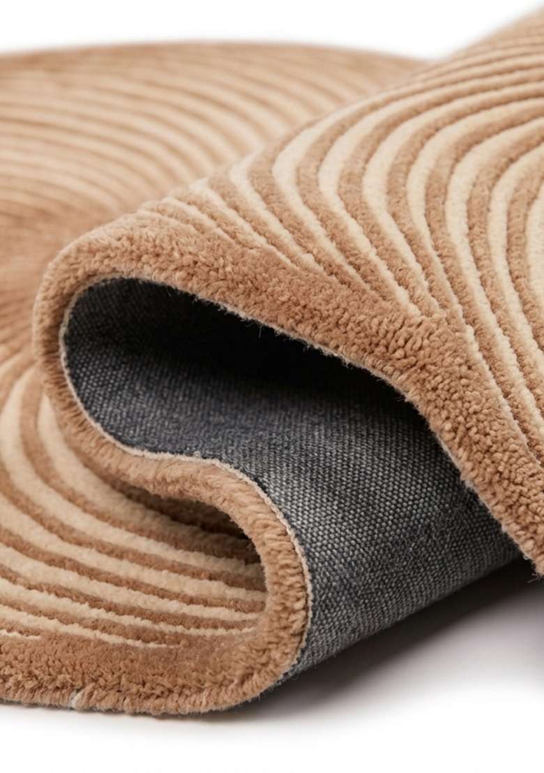 Saffron Rugs Warm Camel Mid Century Modern Swirl Hand Tufted Wool Oblong Rug - Indya