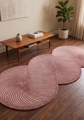 Saffron Rugs Hand Tufted Dusty Rose Swirls Mid-Century Modern Oblong Wool Area Rug