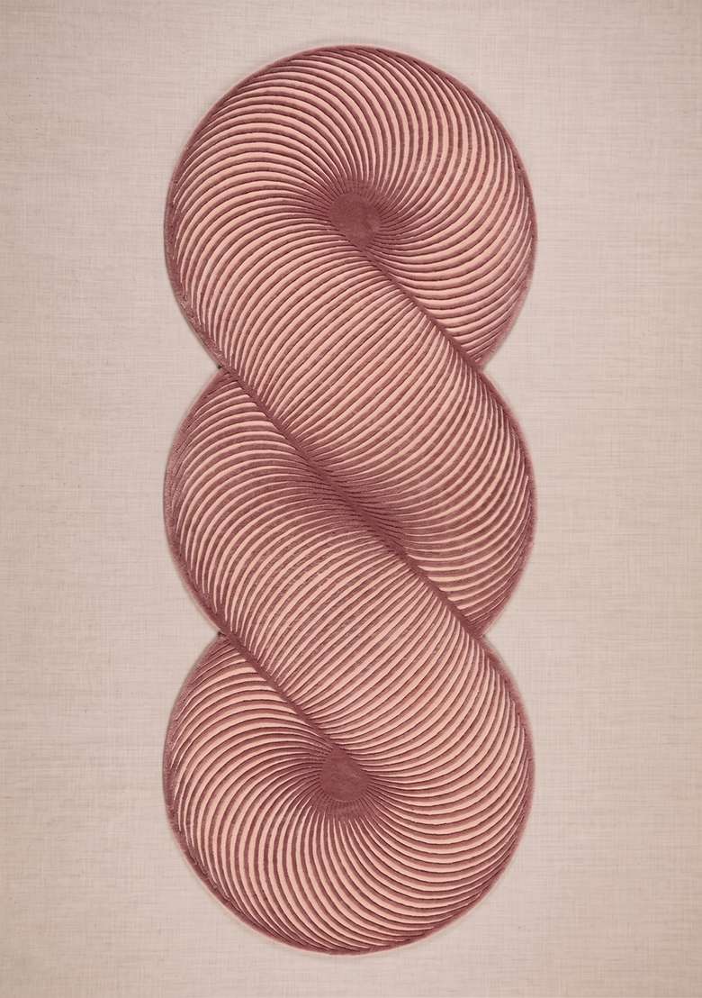 100% Wool Handmade Dusty Rose Rug | Mid Century Modern Swirls Oblong Carpet With Cotton Backing For Living Room - Indya