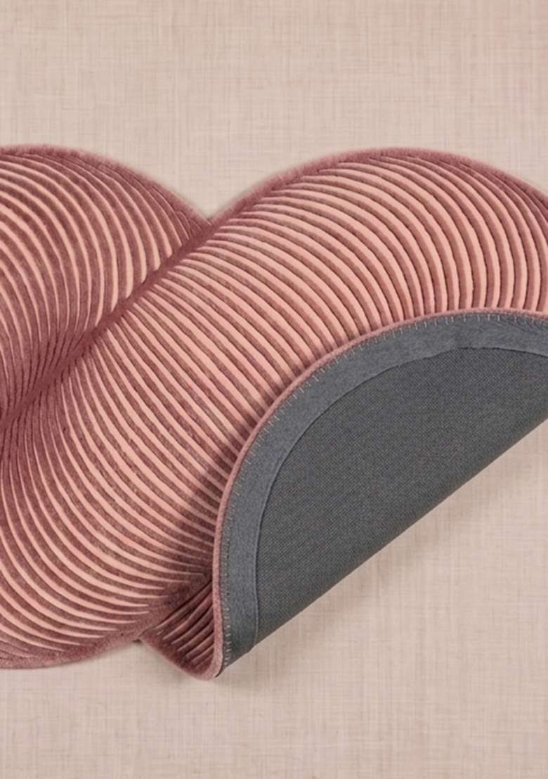 100% Wool Handmade Dusty Rose Rug | Mid Century Modern Swirls Oblong Carpet With Cotton Backing For Living Room - Indya