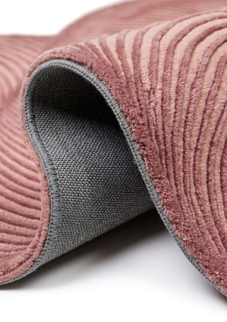 100% Wool Handmade Dusty Rose Rug | Mid Century Modern Swirls Oblong Carpet With Cotton Backing For Living Room - Indya