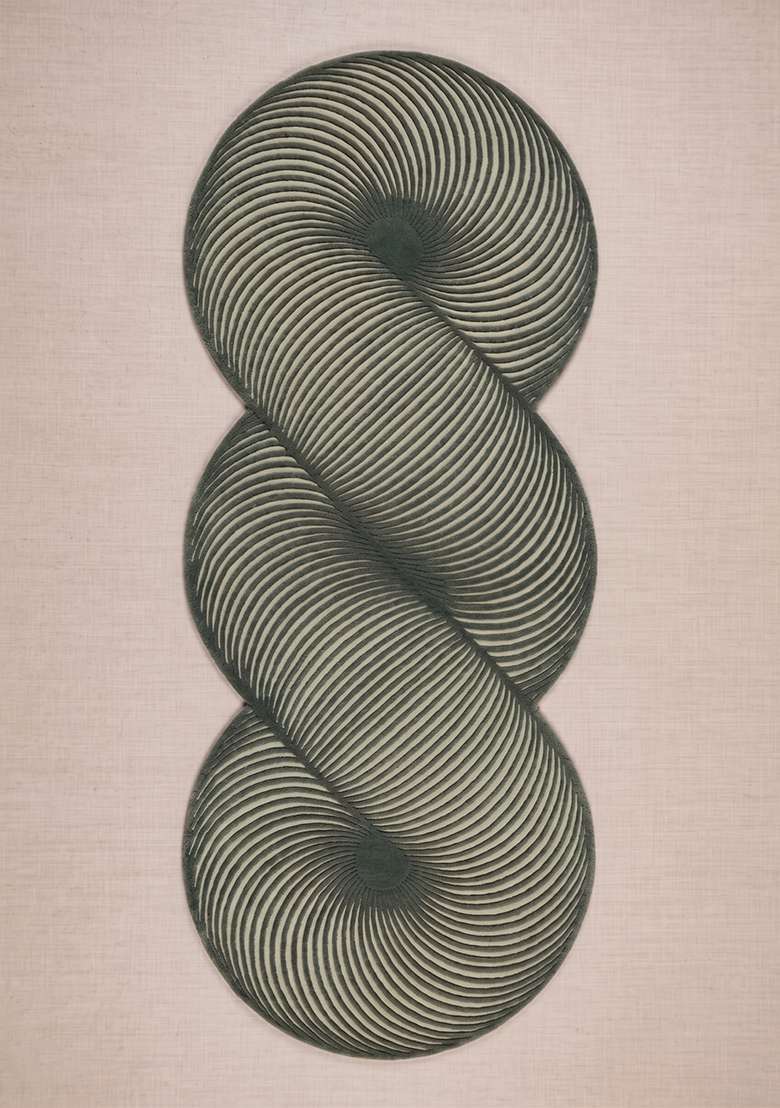 100% Wool Handmade Moss Green Rug | Mid Century Modern Swirls Oblong Carpet With Cotton Backing For Living Room - Indya