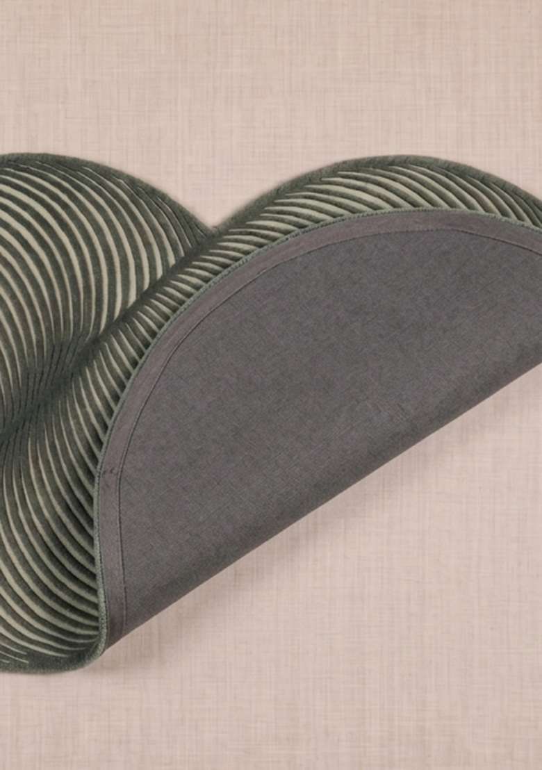 100% Wool Handmade Moss Green Rug | Mid Century Modern Swirls Oblong Carpet With Cotton Backing For Living Room - Indya