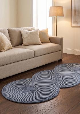 Saffron Rugs Hand Tufted Slate Blue Swirls Mid-Century Modern Oblong Wool Area Rug