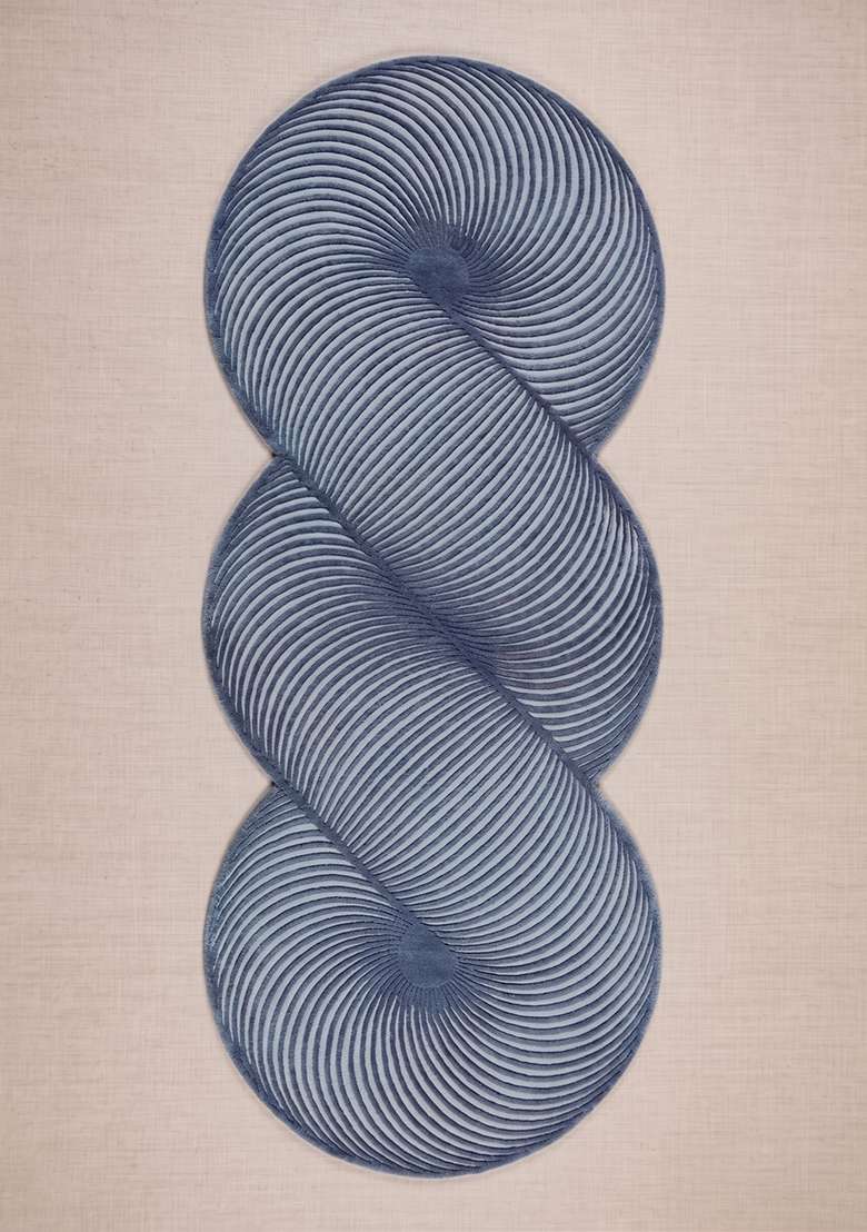 100% Wool Handmade Slate Blue Rug | Mid Century Modern Swirls Oblong Carpet With Cotton Backing For Living Room - Indya