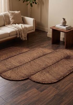 Saffron Rugs Hand Tufted Chocolate Brown Swirls Mid-Century Modern Oblong Wool Area Rug