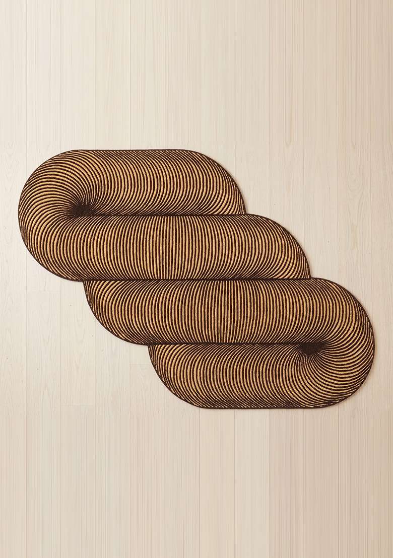 100% Wool Handmade Chocolate Brown Rug | Mid Century Modern Swirls Oblong Carpet With Cotton Backing For Living Room - Indya