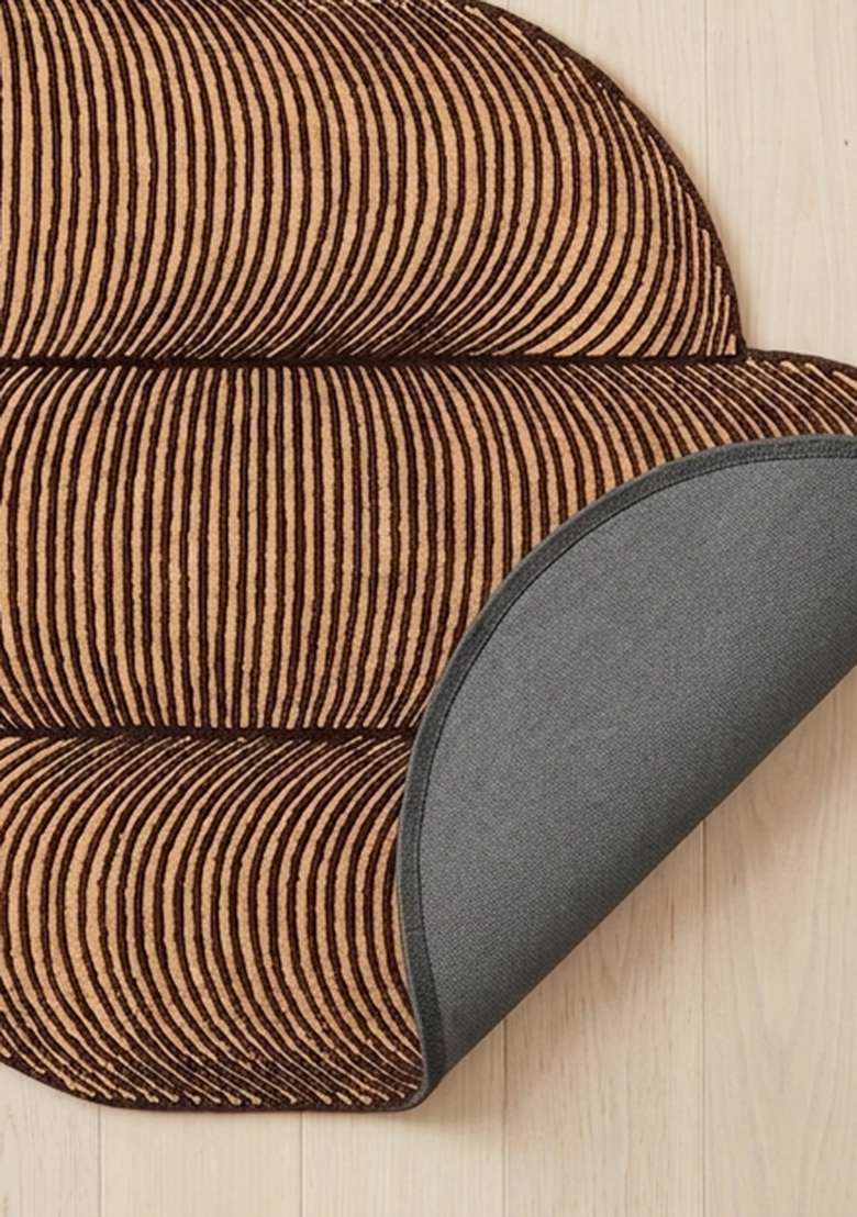100% Wool Handmade Chocolate Brown Rug | Mid Century Modern Swirls Oblong Carpet With Cotton Backing For Living Room - Indya