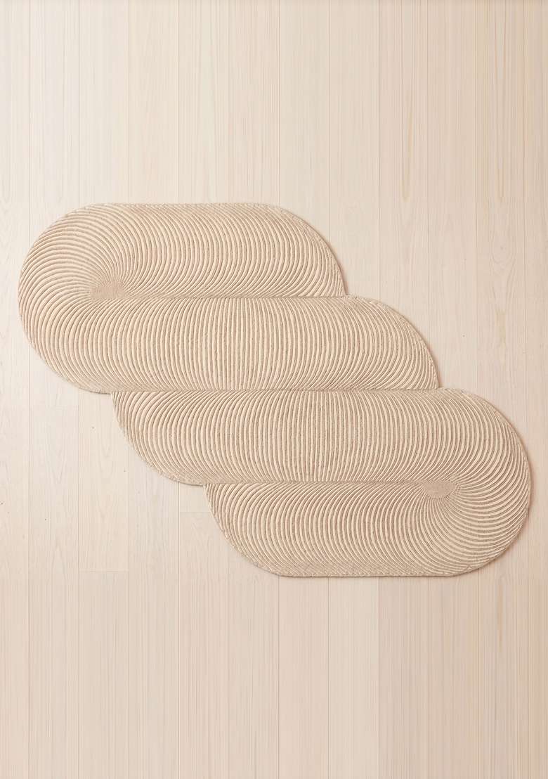 Saffron Rugs Ivory Beige Mid Century Modern Swirl Hand Tufted Wool Oblong Rug - Indya