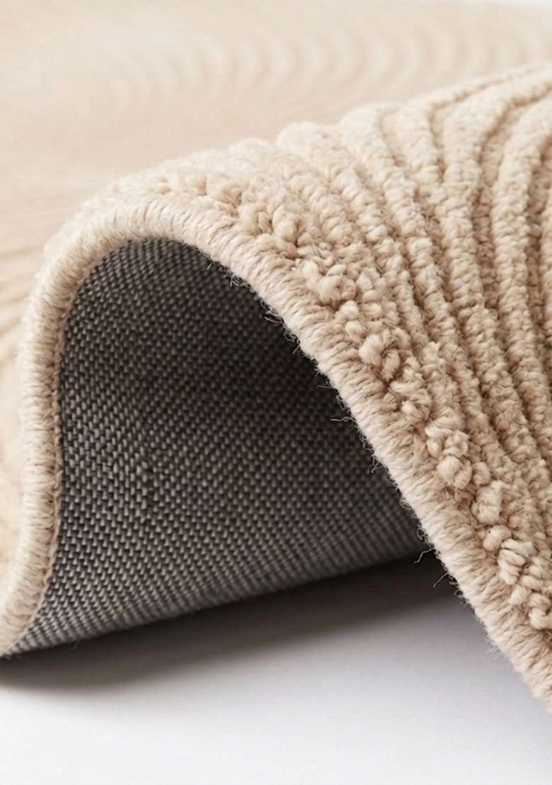 Saffron Rugs Ivory Beige Mid Century Modern Swirl Hand Tufted Wool Oblong Rug - Indya