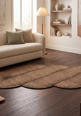 Saffron Rugs Hand Tufted Dark Taupe Swirls Mid-Century Modern Oblong Wool Area Rug