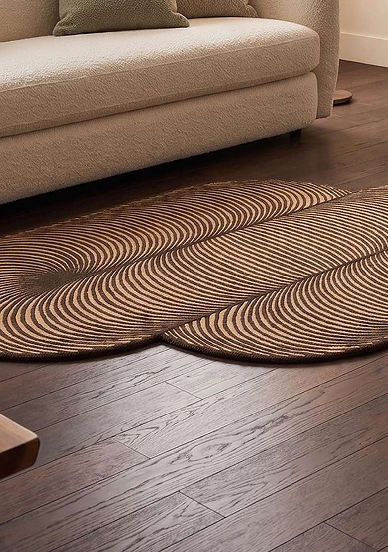 100% Wool Handmade Dark Taupe Rug | Mid Century Modern Swirls Oblong Carpet With Cotton Backing For Living Room - Indya