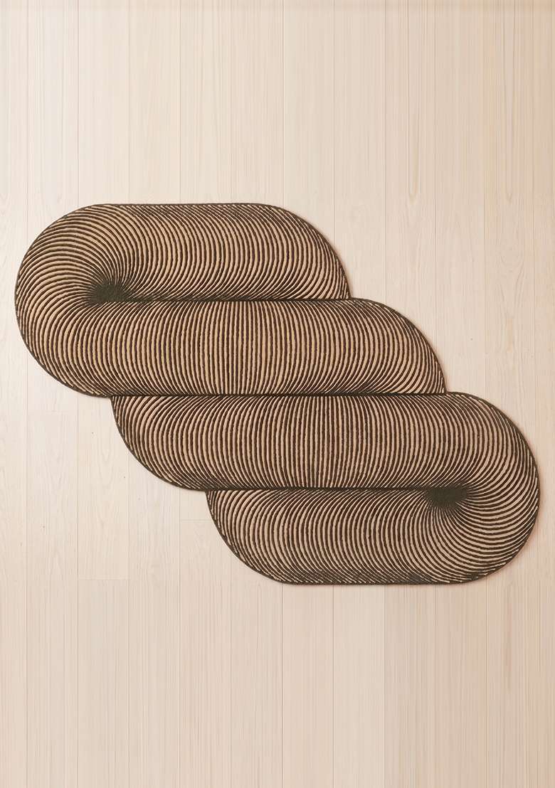 100% Wool Handmade Dark Taupe Rug | Mid Century Modern Swirls Oblong Carpet With Cotton Backing For Living Room - Indya