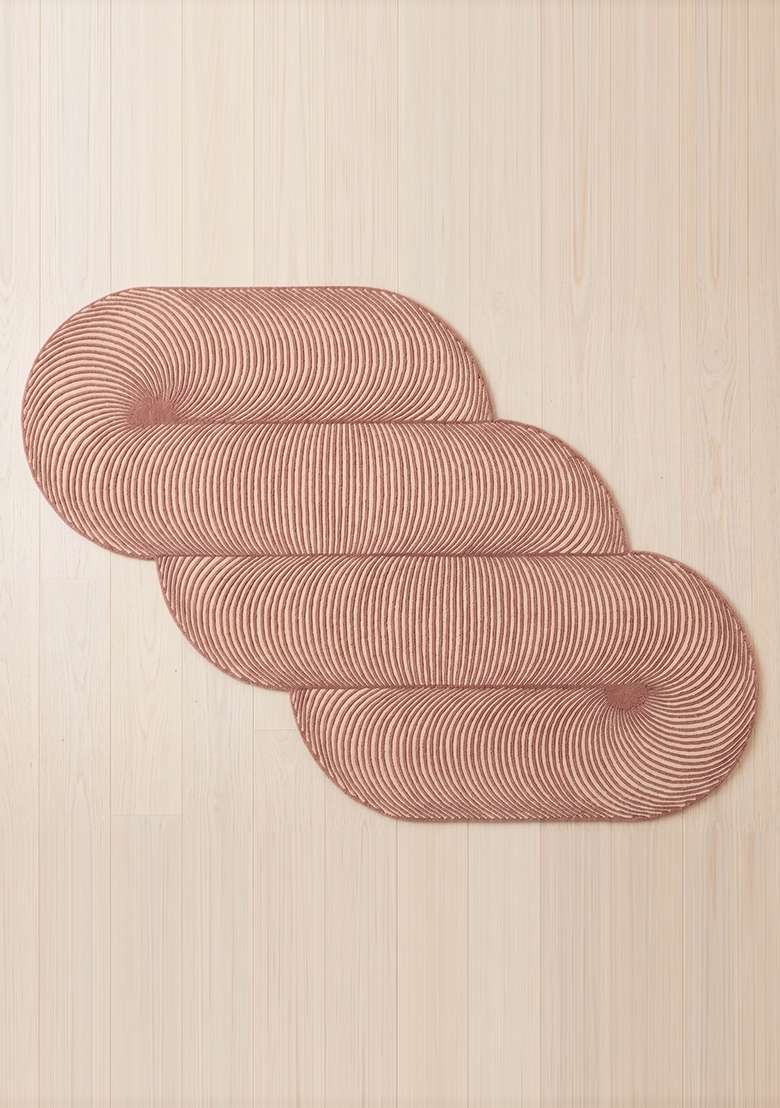 100% Wool Handmade Dusty Rose Rug | Mid Century Modern Swirls Oblong Carpet With Cotton Backing For Living Room - Indya