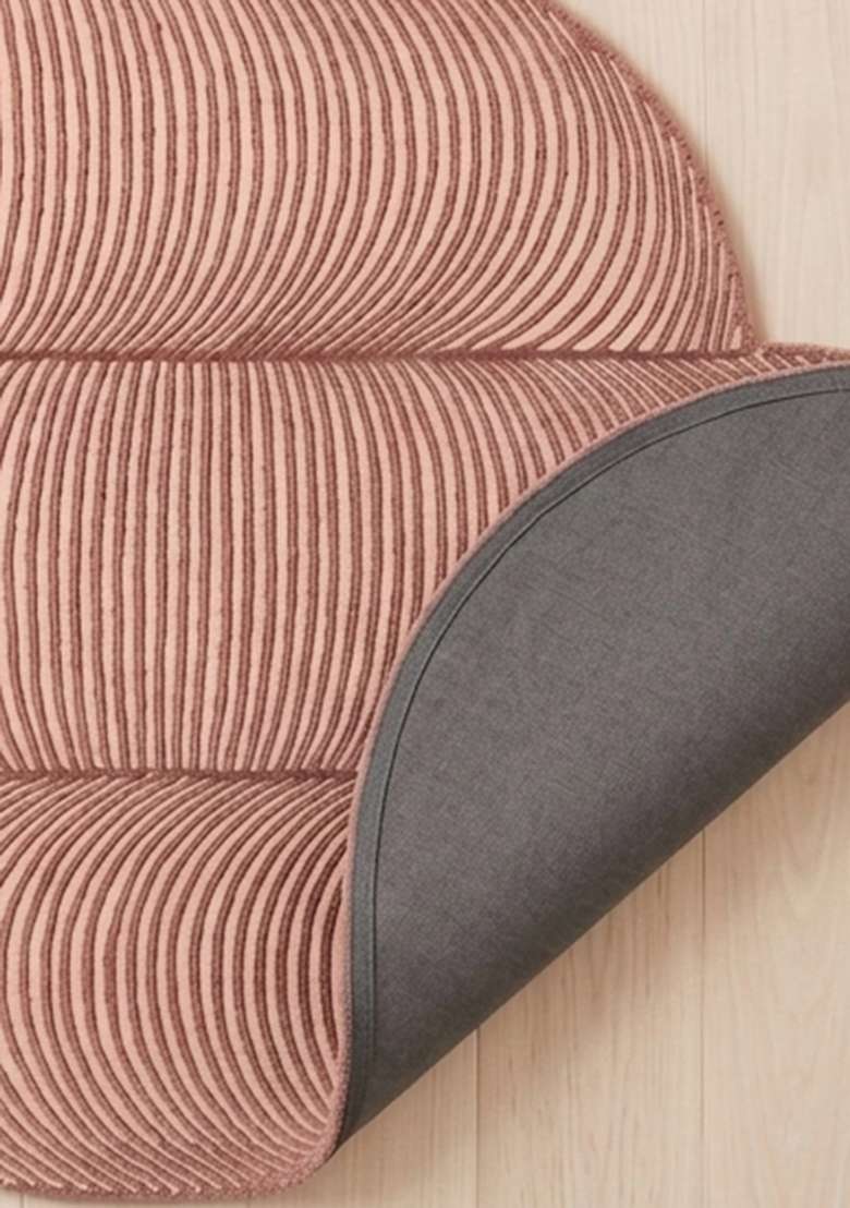 100% Wool Handmade Dusty Rose Rug | Mid Century Modern Swirls Oblong Carpet With Cotton Backing For Living Room - Indya