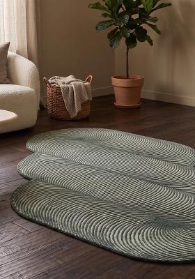 Saffron Rugs Hand Tufted Muted Sage Swirls Mid-Century Modern Oblong Wool Area Rug