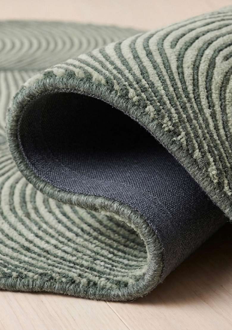 Saffron Rugs Muted Sage Mid Century Modern Swirl Hand Tufted Wool Oblong Rug - Indya