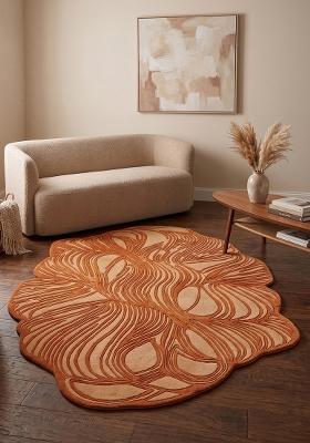 Saffron Rugs Hand Tufted Burnt Orange Leaf Contemporary Oblong Wool Area Rug