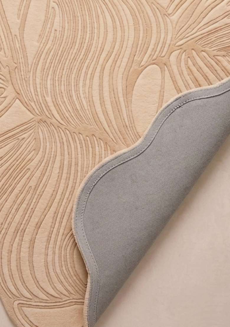 Saffron Rugs Ivory Beige Contemporary Leaf Hand Tufted Wool Oblong Rug - Indya