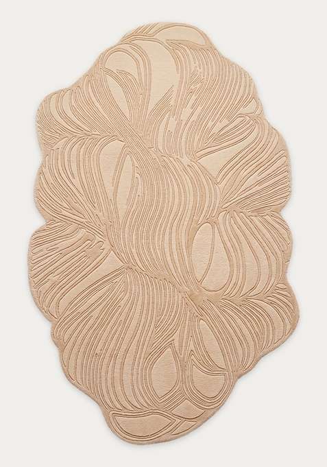 100% Wool Handmade Ivory Beige Rug | Contemporary Leaf Oblong Carpet With Cotton Backing For Living Room