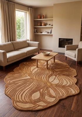 Saffron Rugs Hand Tufted Rust Orange Leaf Contemporary Oblong Wool Area Rug