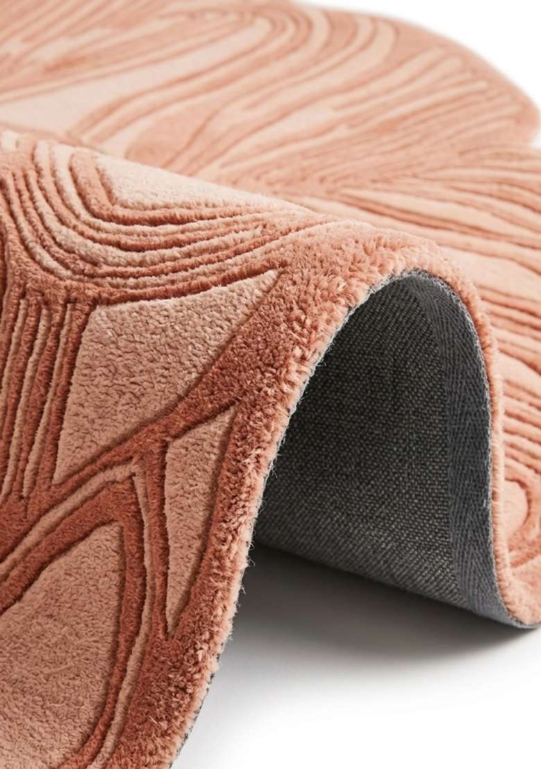 100% Wool Handmade Dusty Rose Rug | Contemporary Leaf Oblong Carpet With Cotton Backing For Living Room - Indya