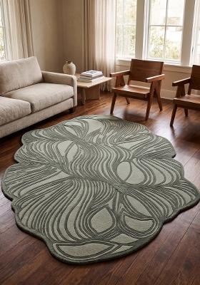 Saffron Rugs Hand Tufted Moss Green Leaf Contemporary Oblong Wool Area Rug