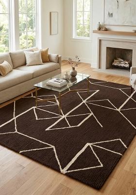 Saffron Rugs Tufted Chocolate Brown Geometric Contemporary Rectangular Wool Area Rug